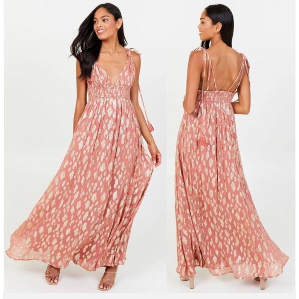 Altar'd State Dusty Coral Metalic Boho Hippie Dress Size Large